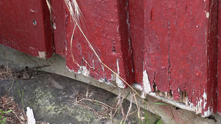 Træværk på facaden ødelagt for neden af råd