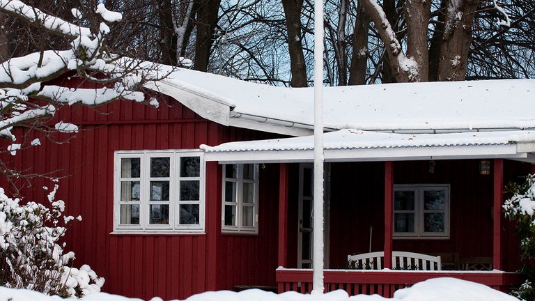 Sommerhus i sne