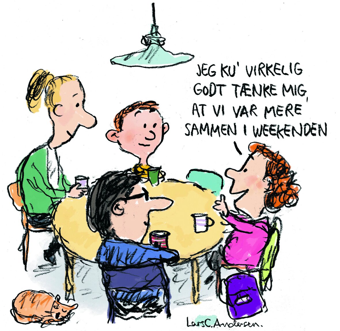 Illustration af barn som udtrykker at hun vil være mere sammen med familien i weekenden