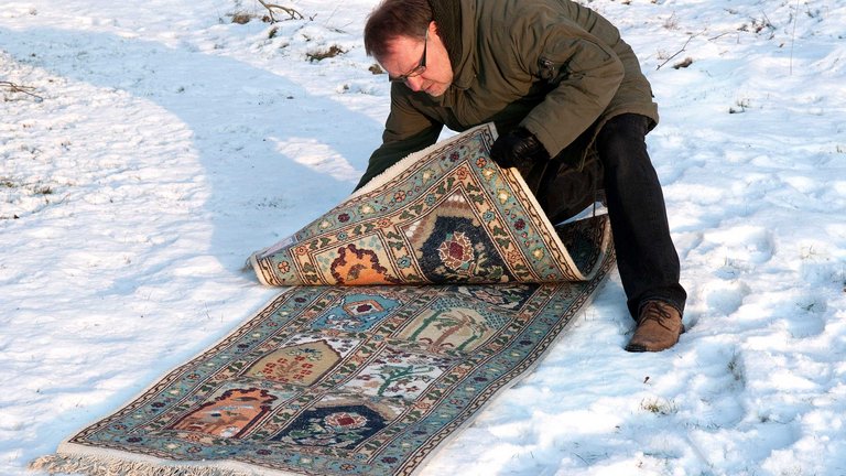 Rense ægte tæpper og skind i sne