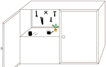 Tegning viser værksted bag skabslåge