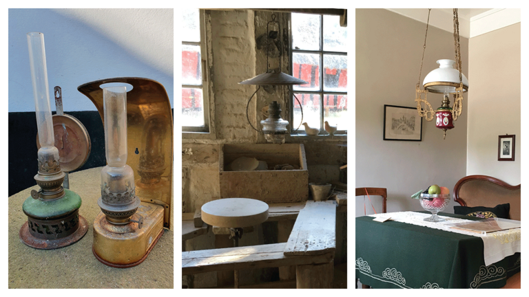 Gammeldags petroleumslamper i boliger